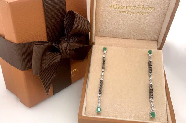 Earrings 18kt Gold Emeralds & Diamonds Drops - Albert Hern Fine Jewelry