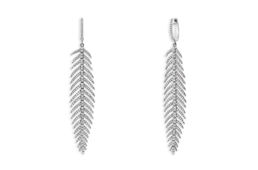 Earrings 18kt Gold Feather Drops & Diamonds - Albert Hern Fine Jewelry