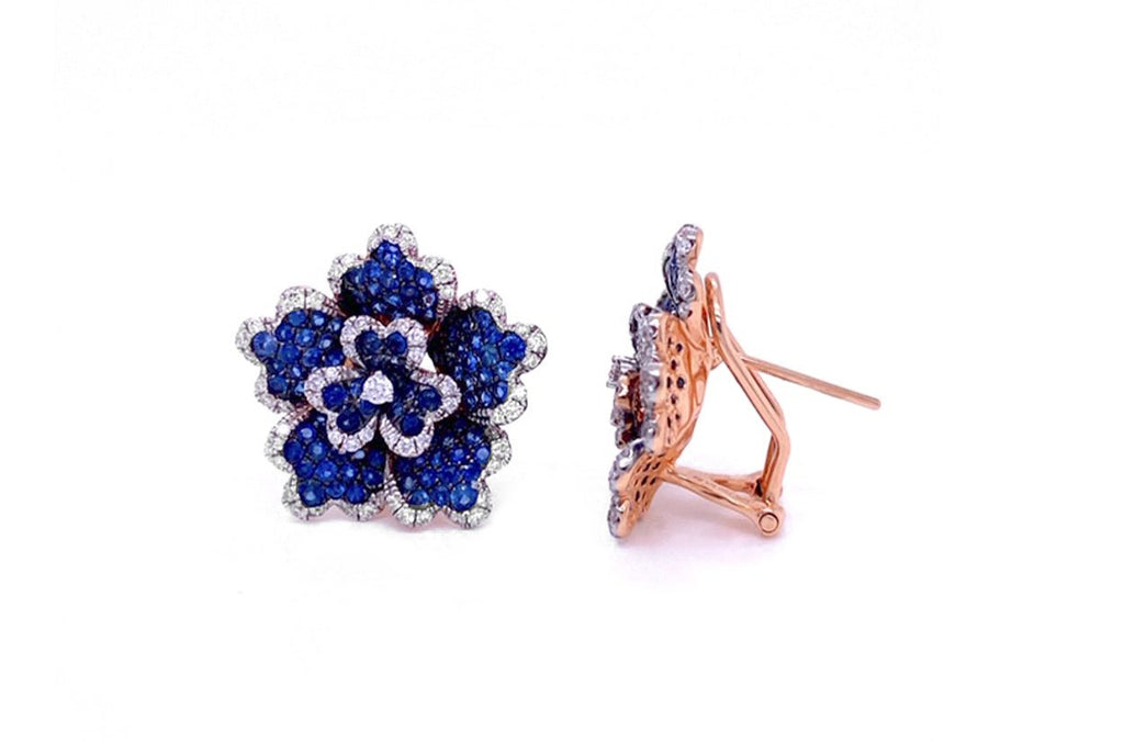 Earrings 18kt Gold Flowers Blue Sapphire & Diamonds | Albert Hern Fine Jewelry