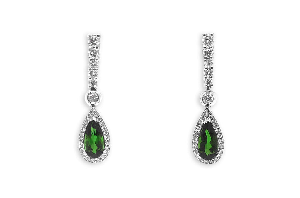 Earrings 18kt Gold Green Tourmalines Drops & Diamonds - Albert Hern Fine Jewelry
