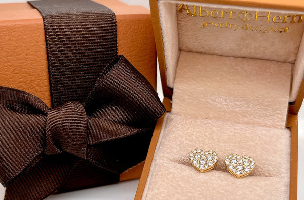 Earrings 18kt Gold Hearts & Diamonds Studs - Albert Hern Fine Jewelry
