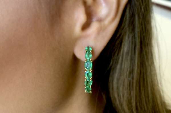 Earrings 18kt Gold Hoops Diamonds & Emeralds - Albert Hern Fine Jewelry