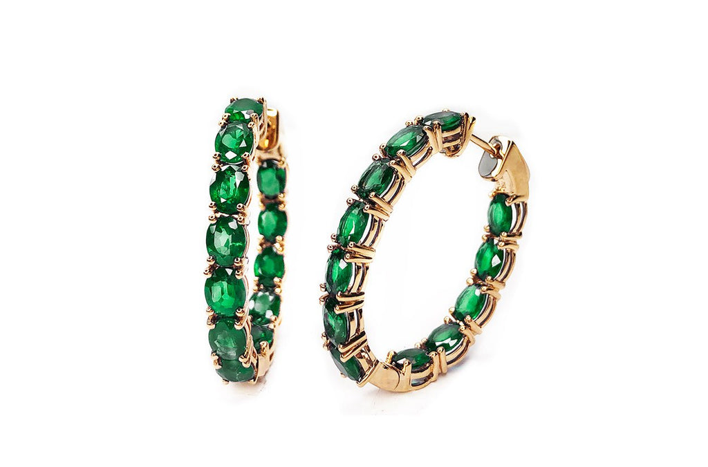Earrings 18kt Gold Hoops Diamonds & Emeralds | Albert Hern Fine Jewelry