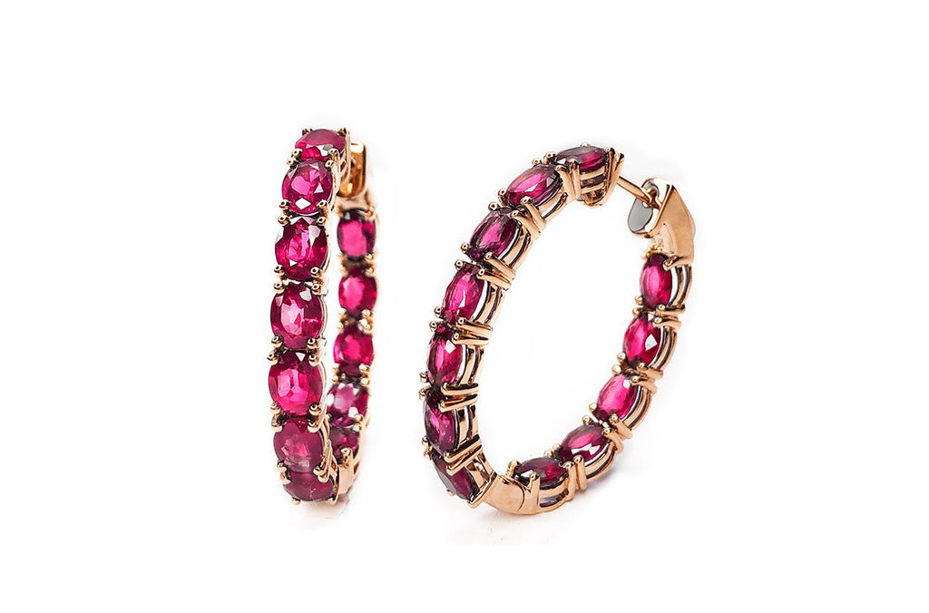 Earrings 18kt Gold Hoops Diamonds & Ruby | Albert Hern Fine Jewelry