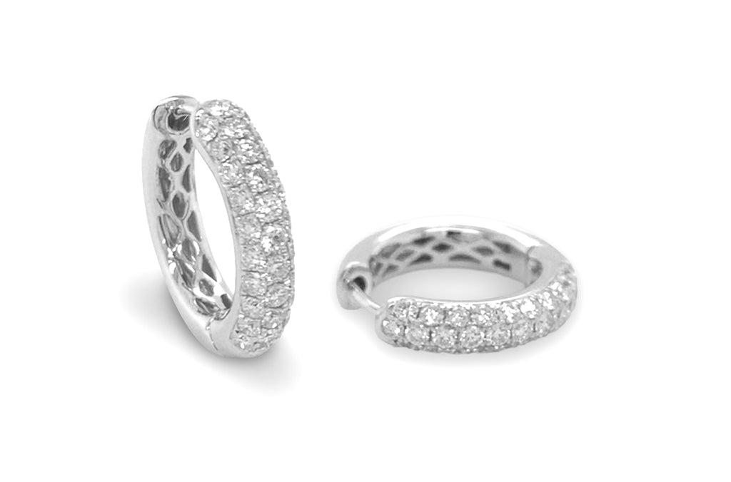 Earrings 18kt Gold Hoops with Triple Row Diamonds - Albert Hern Fine Jewelry