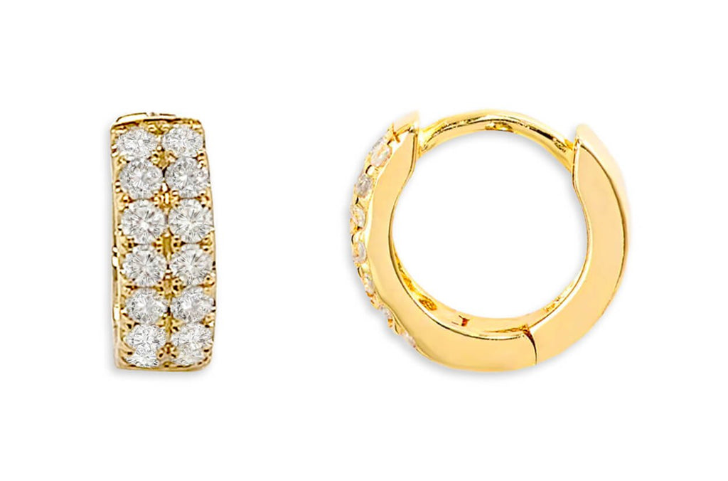 Earrings 18kt Gold Huggies & 2-Row Diamonds - Albert Hern Fine Jewelry
