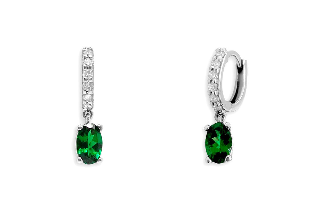 Earrings 18kt Gold Huggies Tsavorite Drop & Diamonds - Albert Hern Fine Jewelry