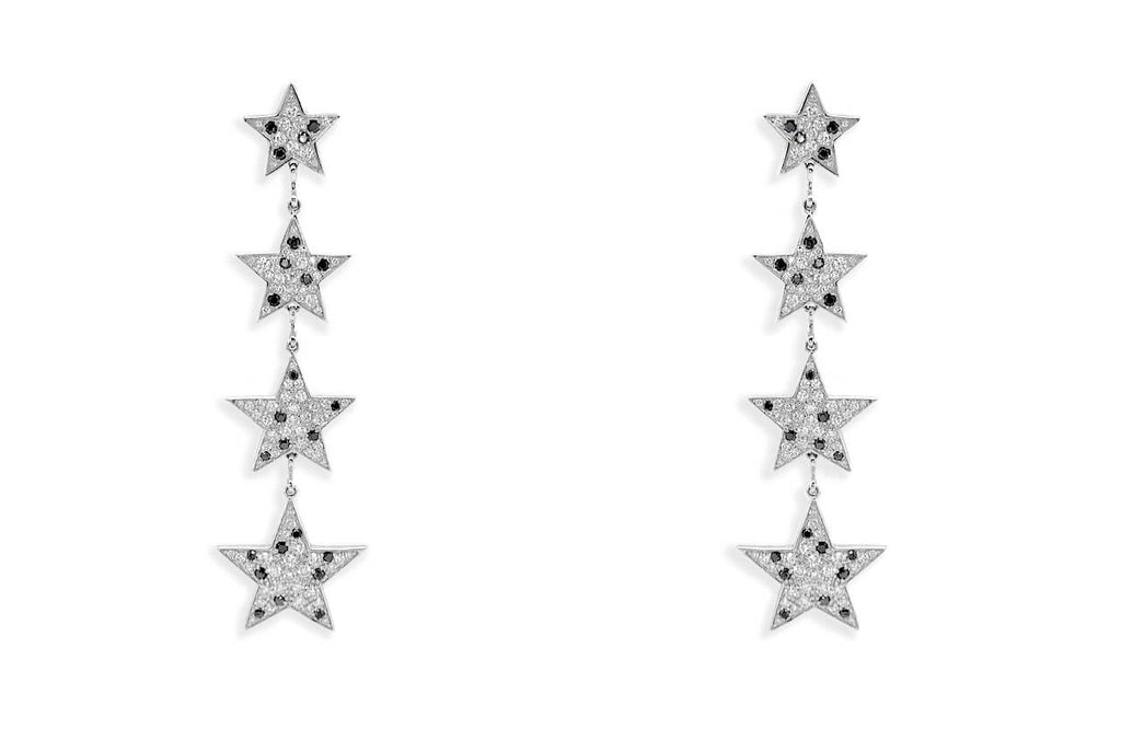 Earrings 18kt Gold Inline Stars Diamonds Drop - Albert Hern Fine Jewelry