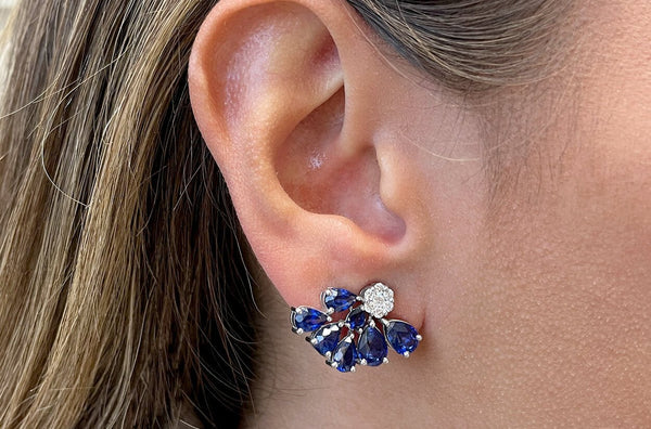 Earrings 18kt Gold Kenites & Cluster Diamonds Flower Studs - Albert Hern Fine Jewelry