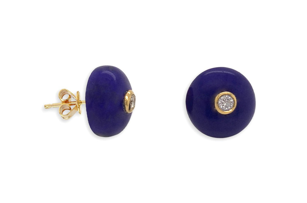Earrings 18kt Gold Lapis Lazuli Studs with Diamonds - Albert Hern Fine Jewelry