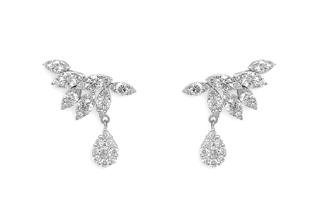 Earrings 18kt Gold Look-at-me Marquise & Pear Illusion Diamonds - Albert Hern Fine Jewelry