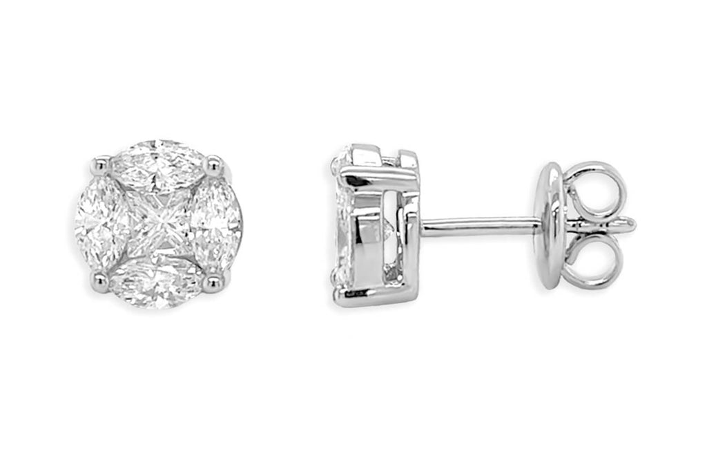 Earrings 18kt Gold Marquise & Princess Cut Diamonds Clusters - Albert Hern Fine Jewelry