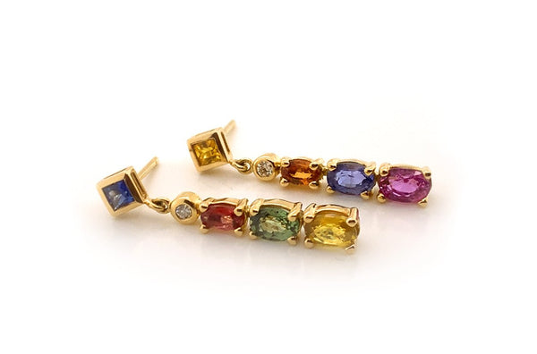 Earrings 18kt Gold Mismatched Sapphires & Diamonds - Albert Hern Fine Jewelry
