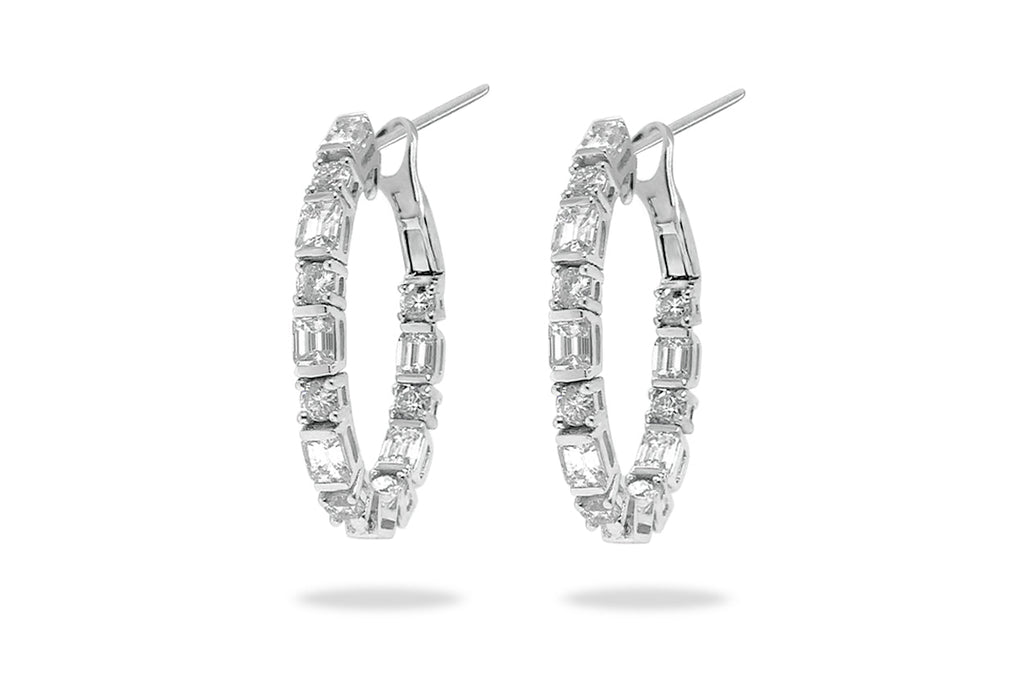 Earrings 18kt Gold Mix Diamonds Hoops - Albert Hern Fine Jewelry