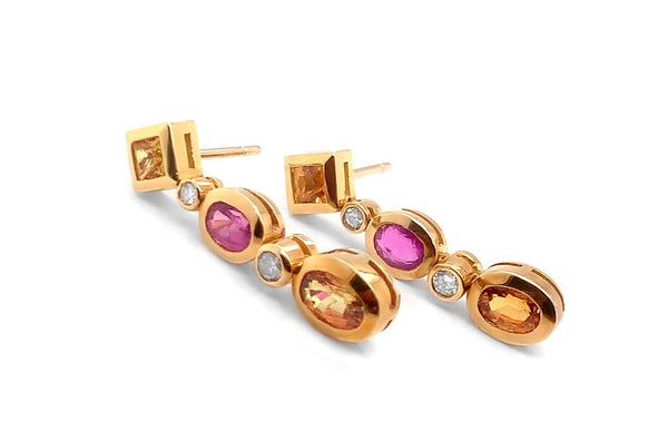 Earrings 18kt Gold Orange & Pink Sapphires with Diamonds - Albert Hern Fine Jewelry