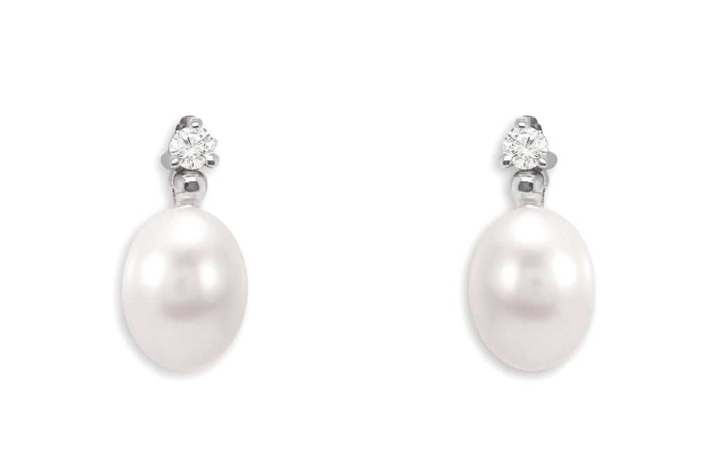 Earrings 18kt Gold Oval Pearls & Diamonds - Albert Hern Fine Jewelry
