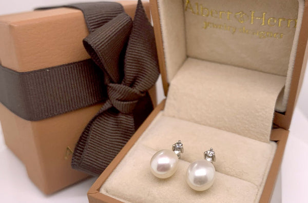 Earrings 18kt Gold Oval Pearls & Diamonds - Albert Hern Fine Jewelry