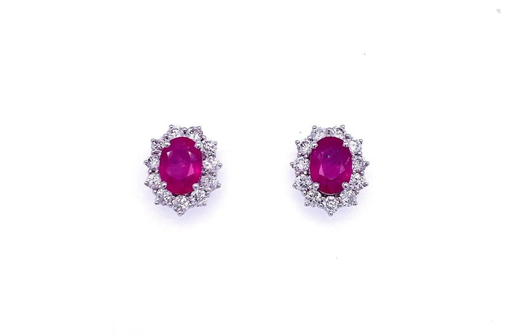 Earrings 18kt Gold Oval Ruby & Round Diamonds - Albert Hern Fine Jewelry
