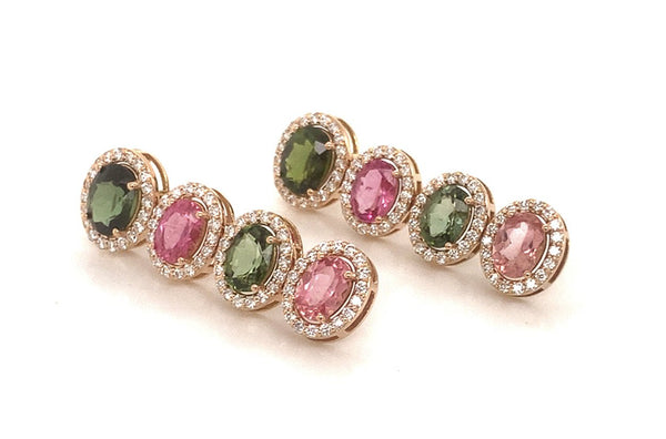 Earrings 18kt Gold Oval Tourmalines & Pave Diamonds - Albert Hern Fine Jewelry