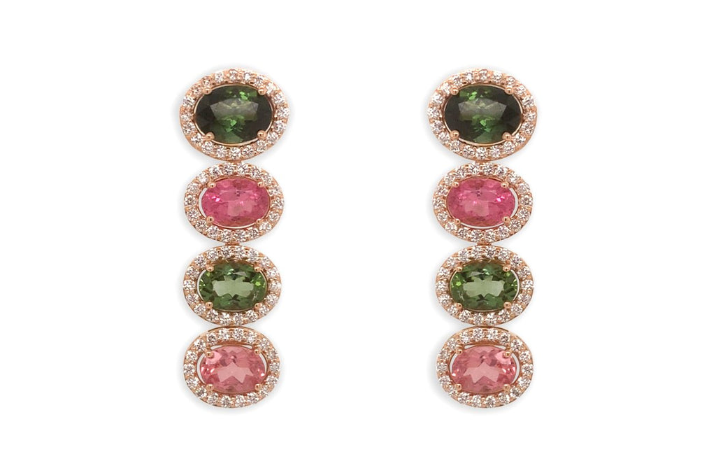 Earrings 18kt Gold Oval Tourmalines & Pave Diamonds - Albert Hern Fine Jewelry