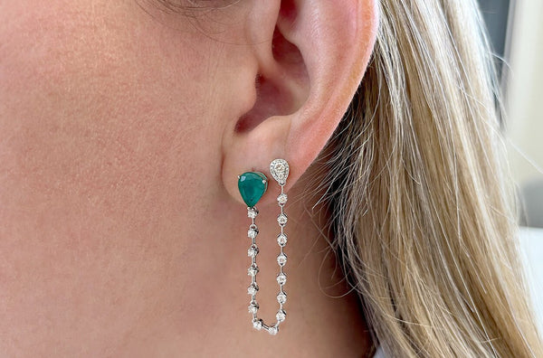 Earrings 18kt Gold Pear Emerald & Diamonds Double Stud - Albert Hern Fine Jewelry