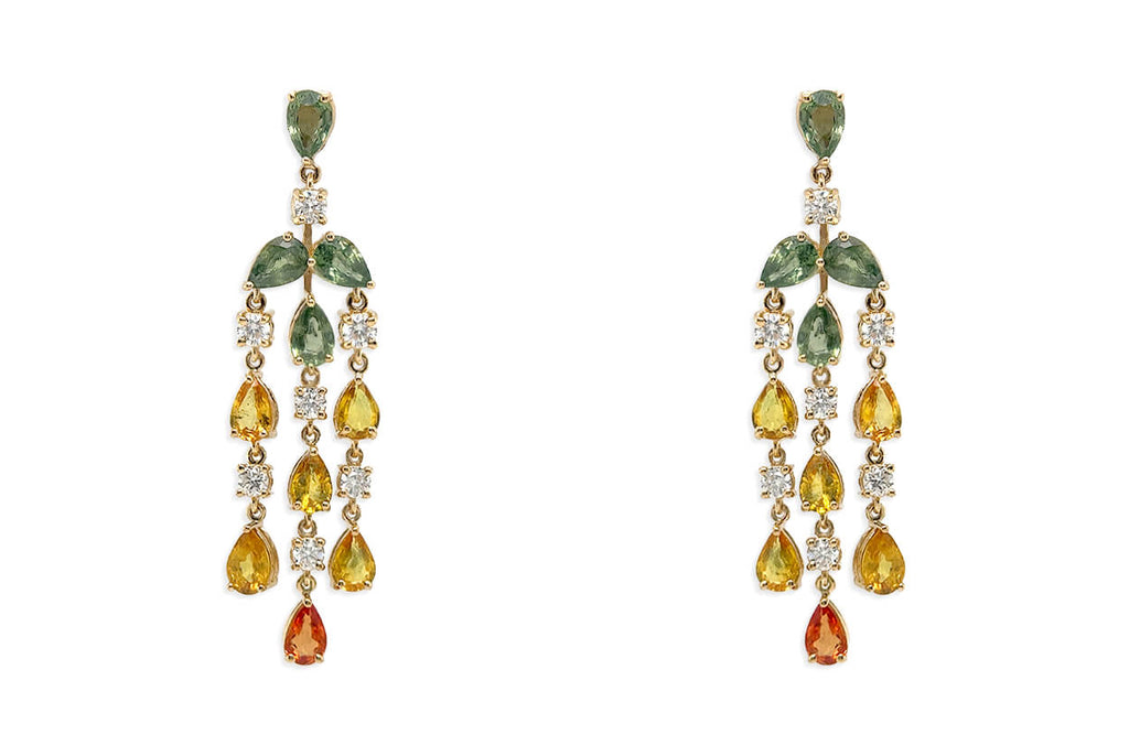 Earrings 18kt Gold Pear Sapphires & Diamonds Chandelier - Albert Hern Fine Jewelry