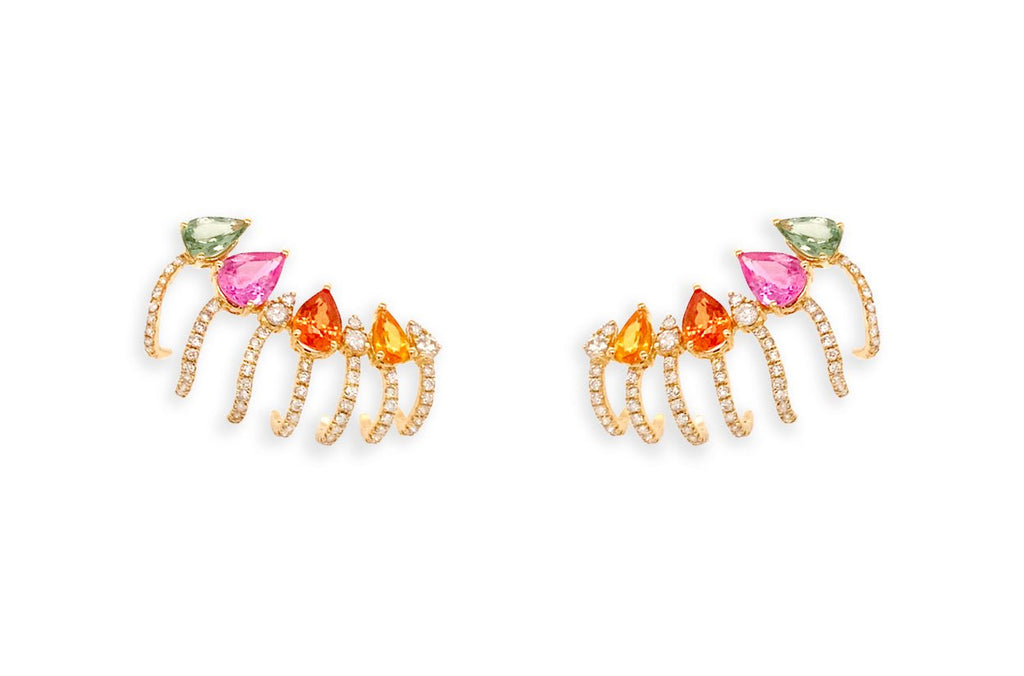 Earrings 18kt Gold Pear Sapphires & Round Diamonds Lobe Studs - Albert Hern Fine Jewelry