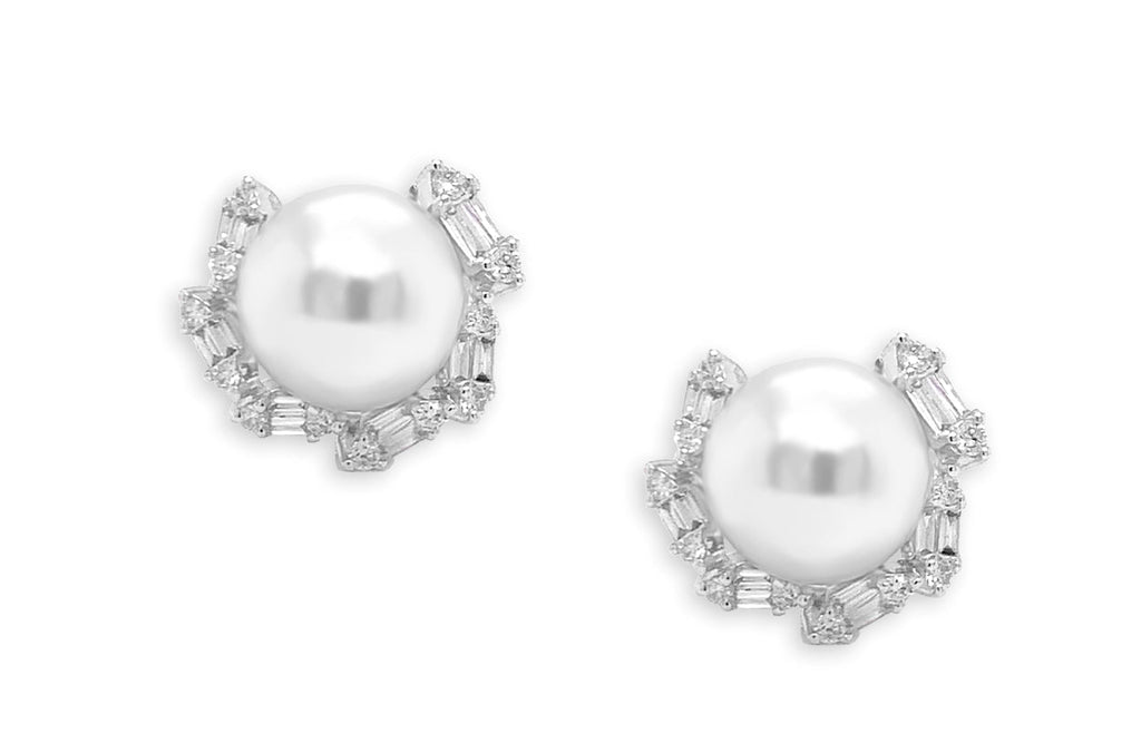 Earrings 18kt Gold Pearls & Surrounding Diamonds Studs - Albert Hern Fine Jewelry