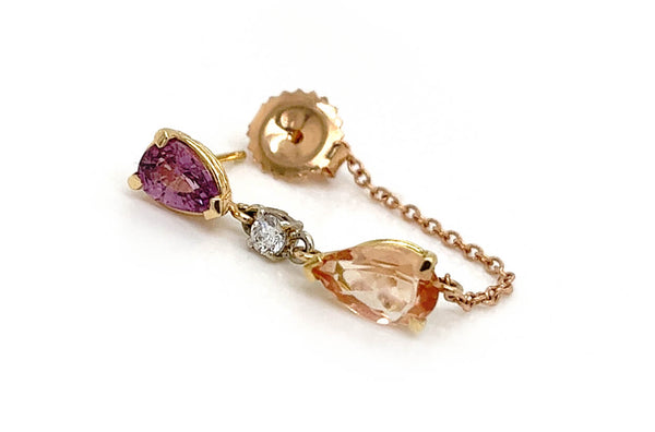 Earrings 18kt Gold Precious Topaz Purple Sapphires Chain & Diamonds - Albert Hern Fine Jewelry