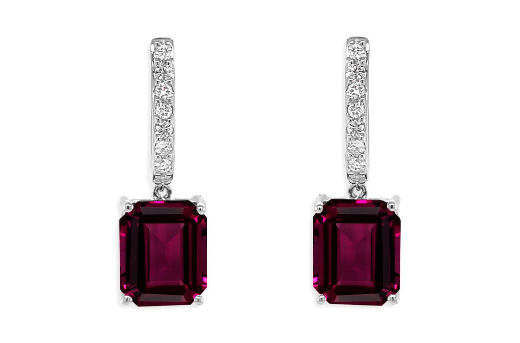 Earrings 18kt Gold Purple Garnet Huggies & Pave Diamonds - Albert Hern Fine Jewelry
