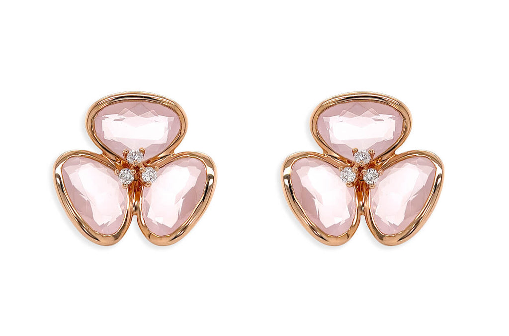 Earrings 18kt Gold Quartz Flowers & Diamonds - Albert Hern Fine Jewelry