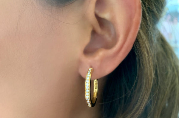 Earrings 18kt Gold Round Hoops & Diamonds - Albert Hern Fine Jewelry