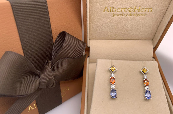 Earrings 18kt Gold Sapphires & Diamonds Drops - Albert Hern Fine Jewelry