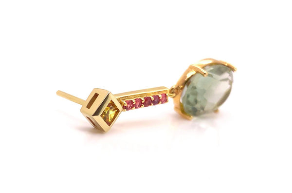 Earrings 18kt Gold Sapphires with Oval Green Amethyst - Albert Hern Fine Jewelry
