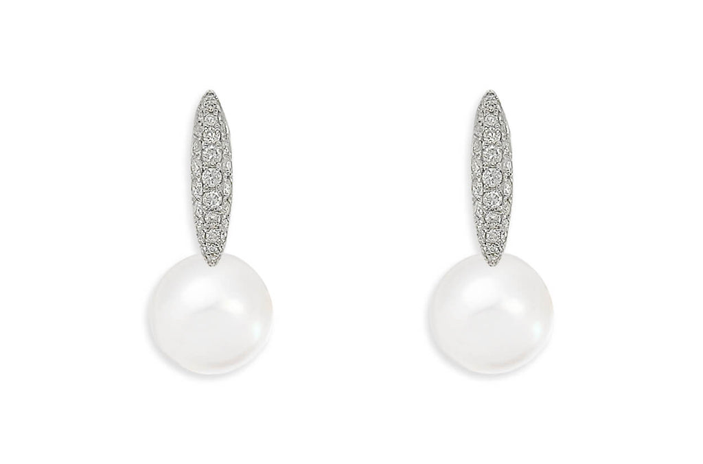 Earrings 18kt Gold Sea Pearls & Diamonds Huggies - Albert Hern Fine Jewelry