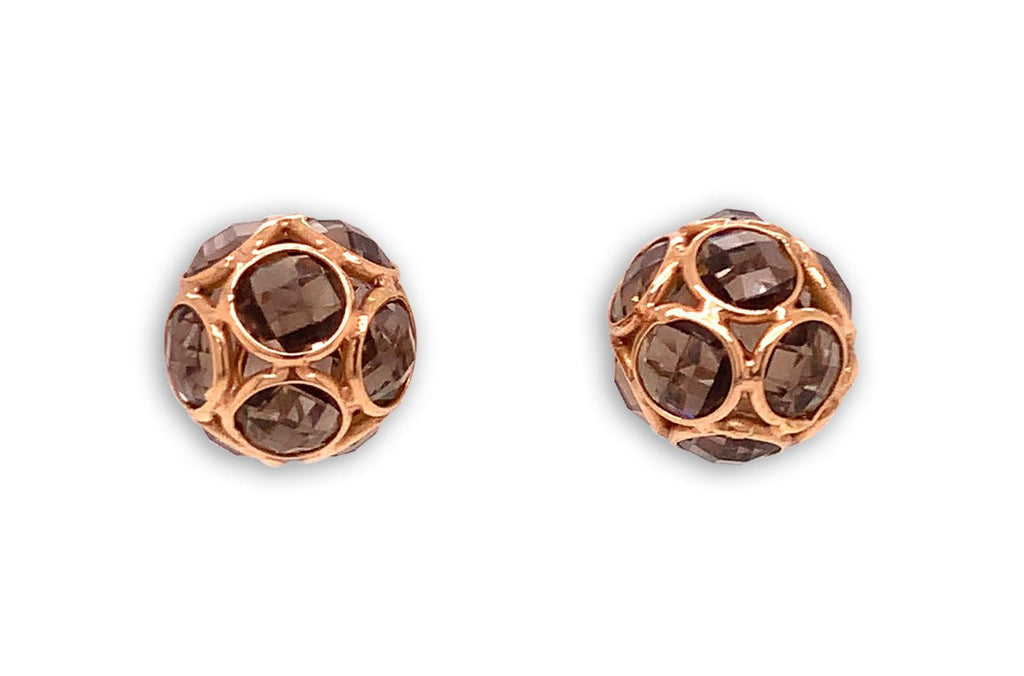 Earrings 18kt Gold Smoky Topaz Ball - Albert Hern Fine Jewelry