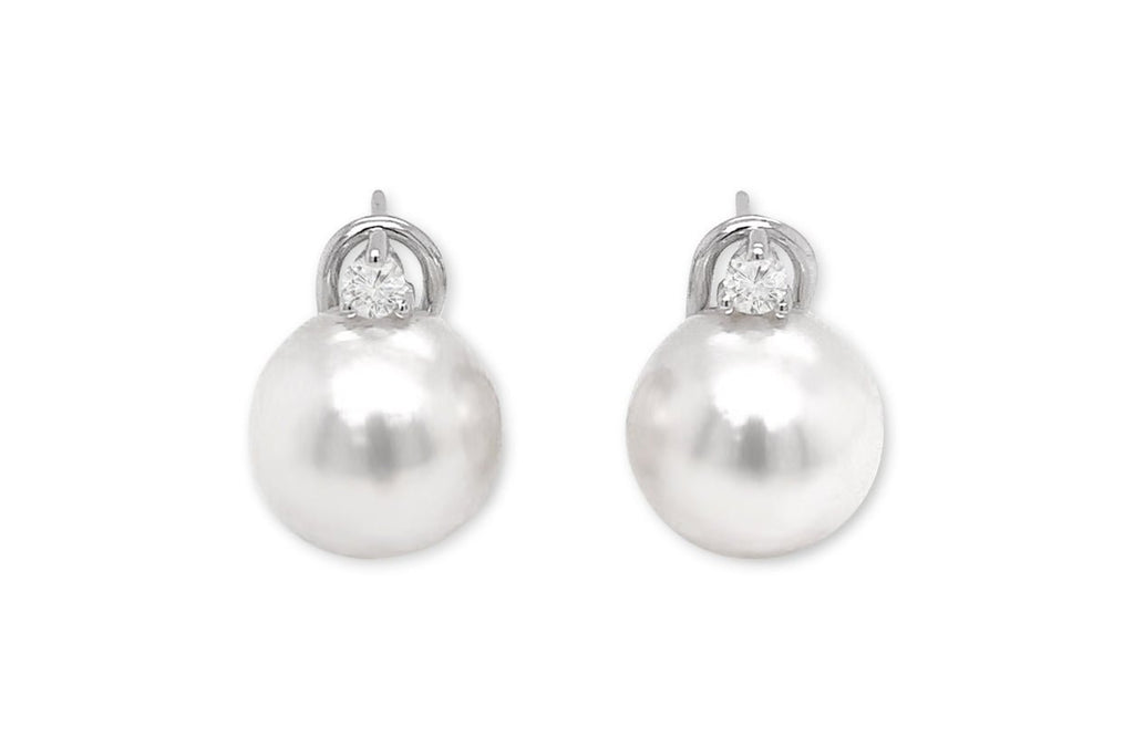 Earrings 18kt Gold South Sea Pearls 12.4mm & Diamonds - Albert Hern Fine Jewelry