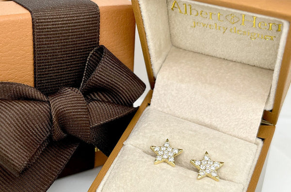 Earrings 18kt Gold Stars & Pave Diamonds Studs - Albert Hern Fine Jewelry