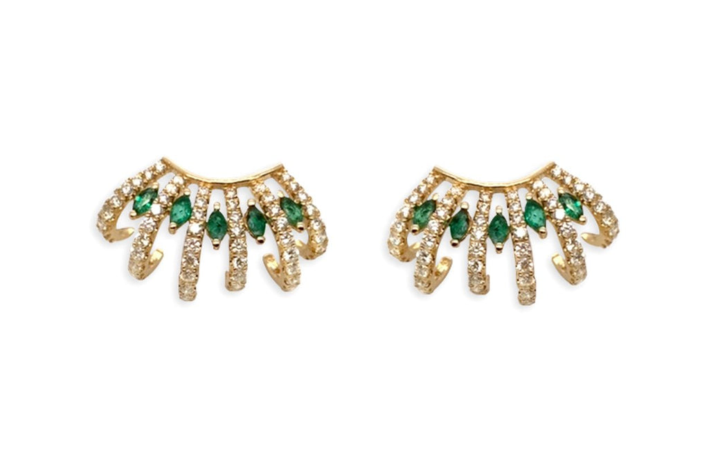 Earrings 18kt Gold Statement Emeralds & Diamonds Lobe Studs - Albert Hern Fine Jewelry