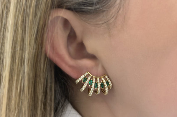 Earrings 18kt Gold Statement Emeralds & Diamonds Lobe Studs - Albert Hern Fine Jewelry