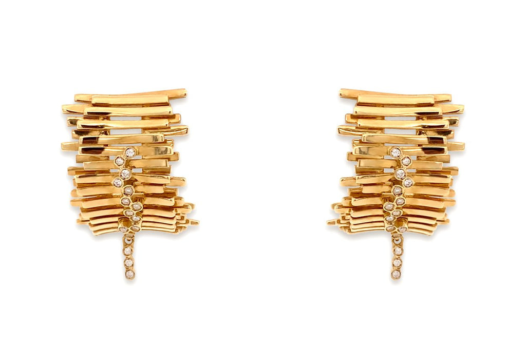 Earrings 18kt Gold Studs & Round Diamonds Drop - Albert Hern Fine Jewelry