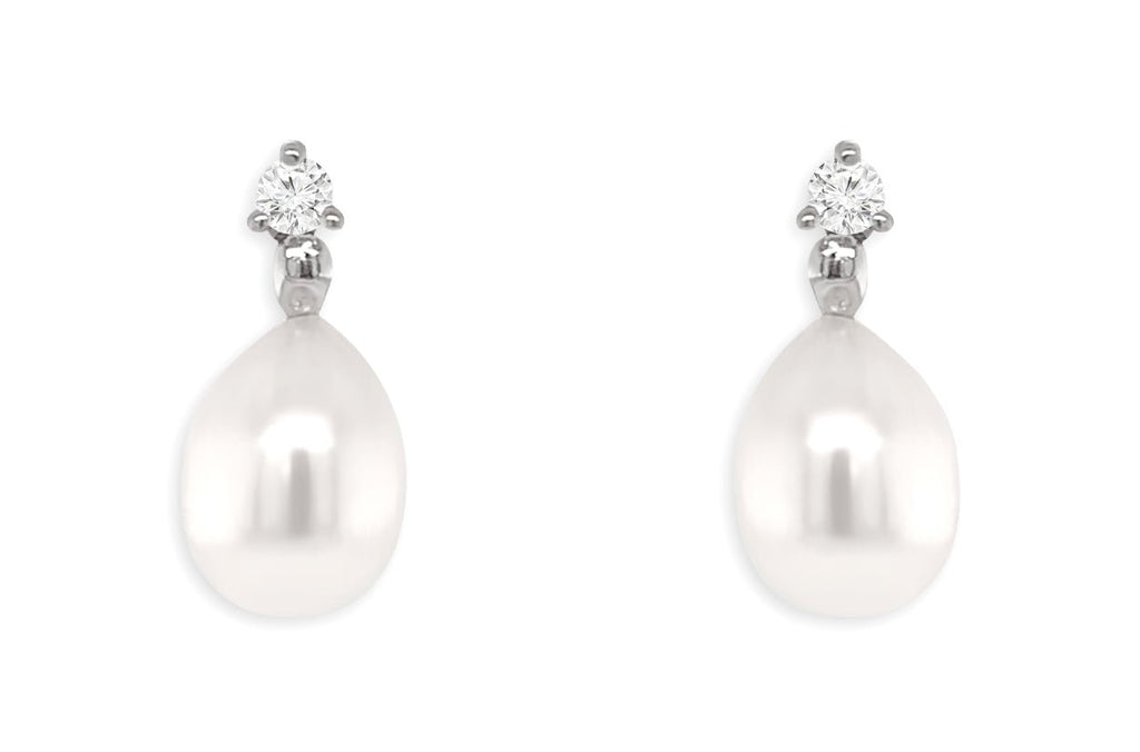 Earrings 18kt Gold Teardrop Pearls & Round Diamonds Studs - Albert Hern Fine Jewelry