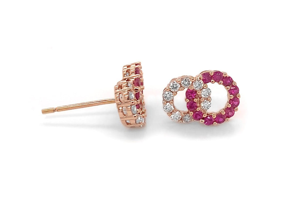 Earrings 18kt Gold Twin Open Circle Studs Gemstones & Diamonds - Albert Hern Fine Jewelry