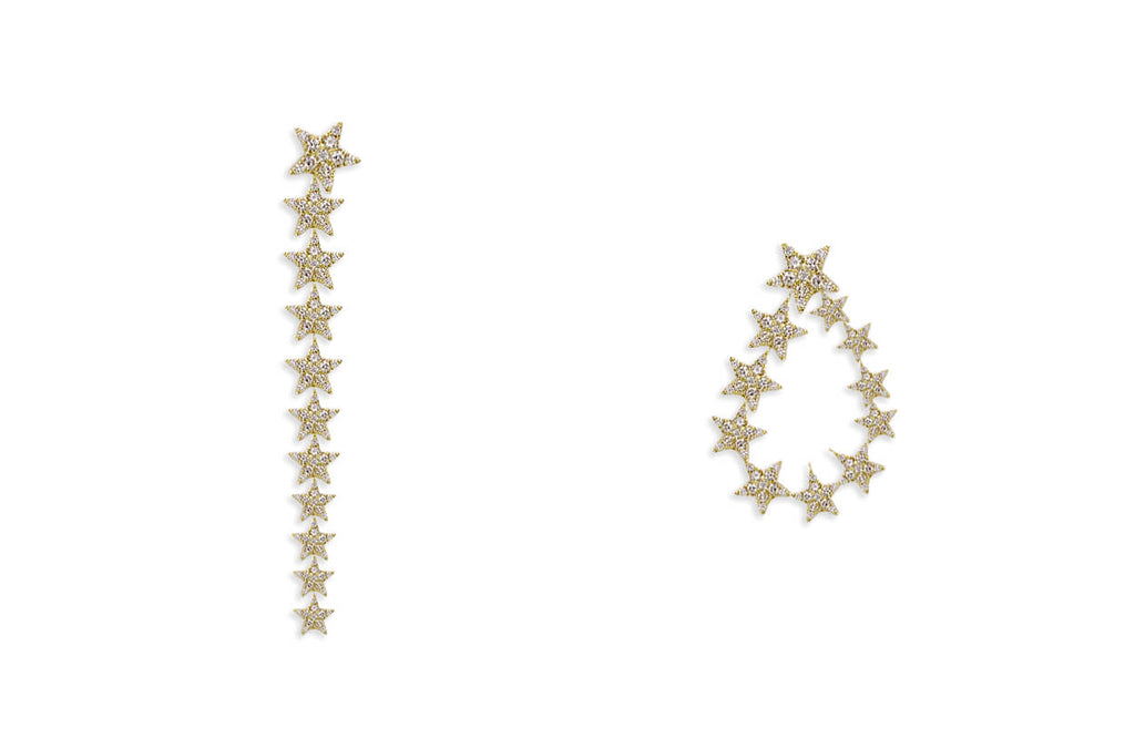 Earrings 18kt Gold Two-Way Stars Diamonds Drop - Albert Hern Fine Jewelry