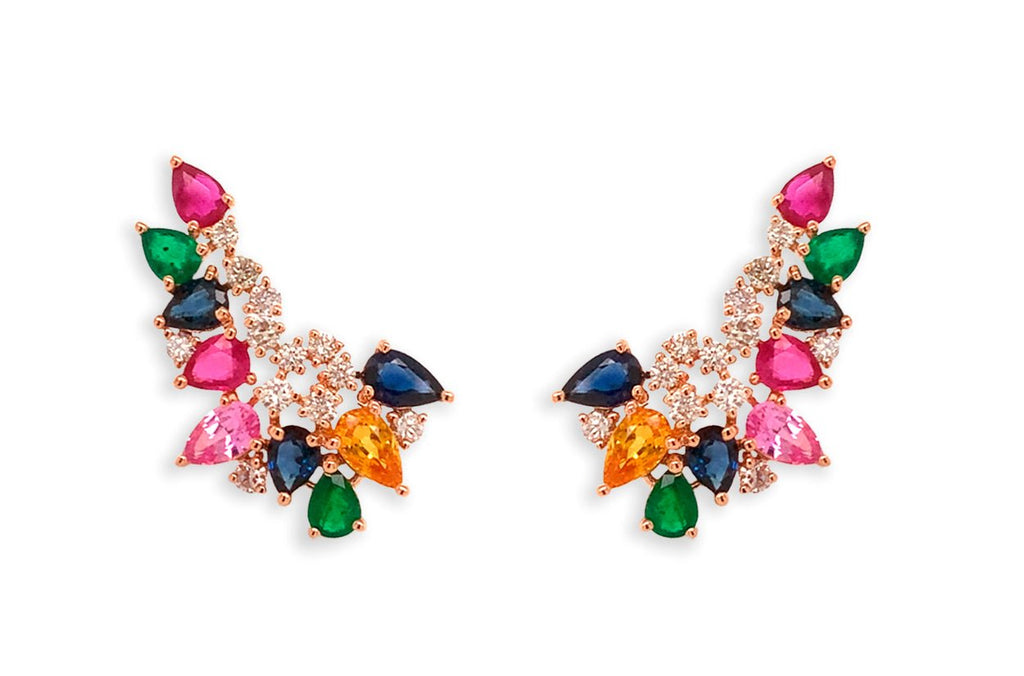 Earrings 18kt Gold Wild Climbers Multicolor Gemstones & Diamonds - Albert Hern Fine Jewelry