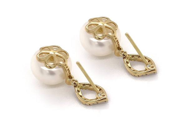 Earrings 18kt Mixed Gold South Sea Pearls & Round Diamonds Studs - Albert Hern Fine Jewelry