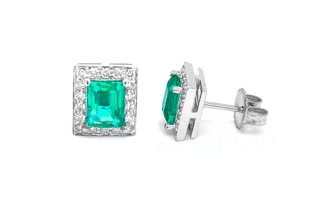 Earrings 18kt Natural Colombian Emeralds & Diamonds - Albert Hern Fine Jewelry