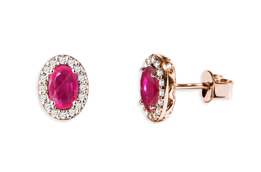 Earrings 18kt Oval Rubies & Diamonds Halo - Albert Hern Fine Jewelry