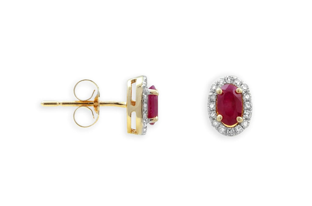 Earrings 18kt Oval Rubies Surrounded by Diamonds - Albert Hern Fine Jewelry