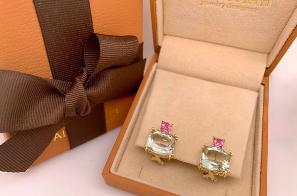 Earrings 18kt Pink Sapphires & Lemon Citrine - Albert Hern Fine Jewelry